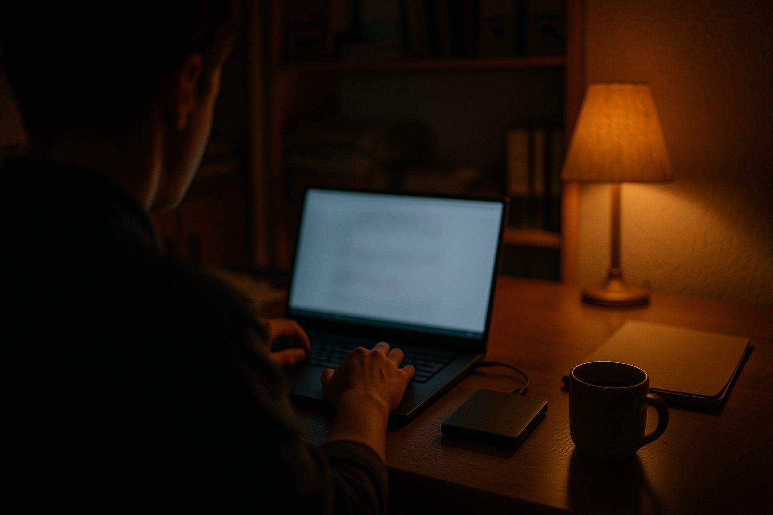 Cyberubezpieczenie dla małej firmy — praca przy laptopie i kopia zapasowa danych